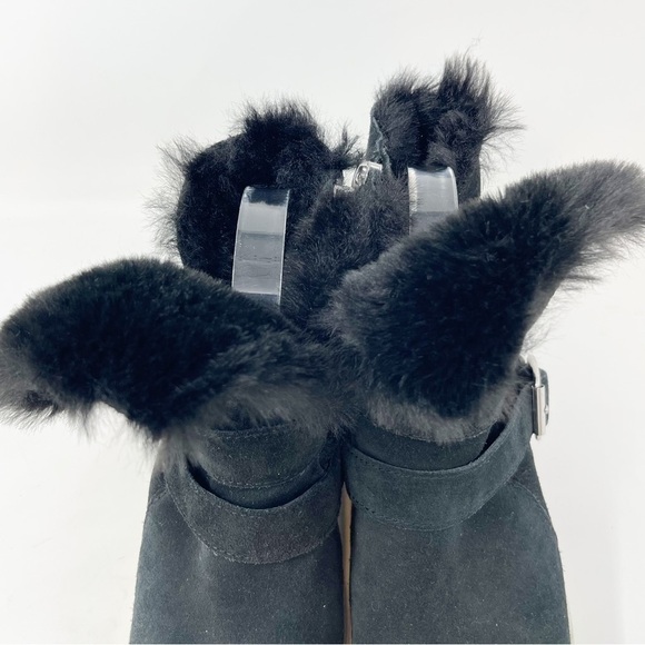 J/SLIDES Women’s Black Faux Fur Lined Winter Ankle Buckle Booties Size 8 - Picture 5 of 13